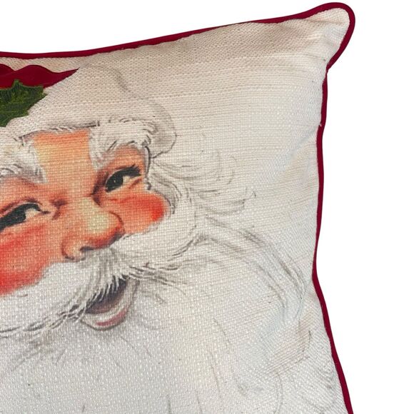 Santa Claus Feather Decorative Throw Pillow 20"x20" Red Velvet Embroidered Holly - Picture 5 of 11